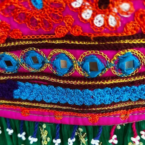 Ethnic festival party beaded mirror detailed midi tie back dress Bollywood - Picture 7 of 7